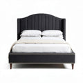 Lit double en tissu gris avec tête de lit rembourrée 200 x 160 x 120cm