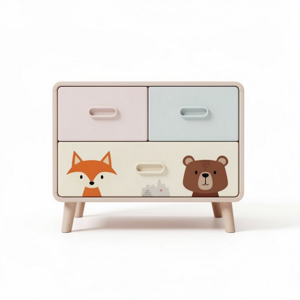 Meuble de rangement enfant en bois avec motifs animaux 60 x 40 x 40cm