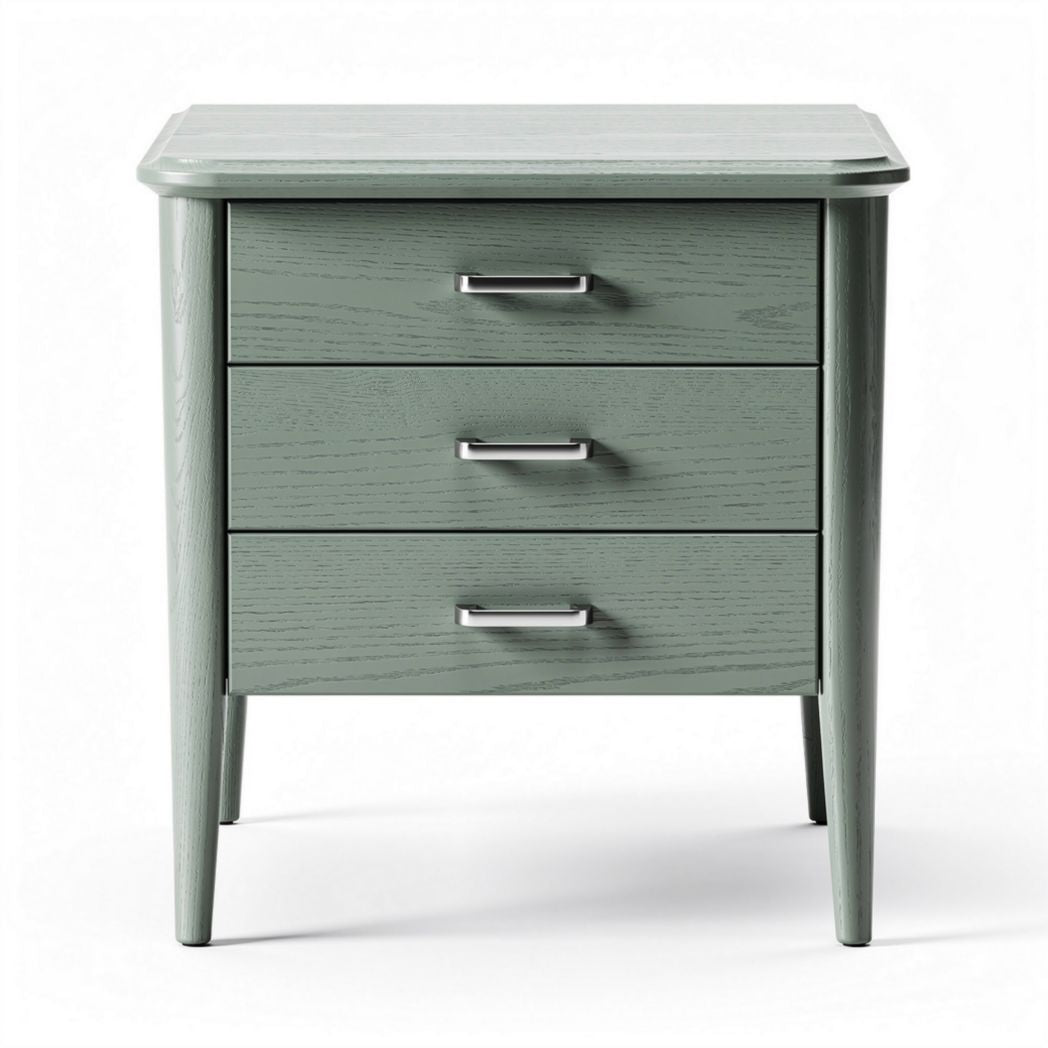 Table de chevet en bois vert avec trois tiroirs dimensions 50 x 40 x 60cm