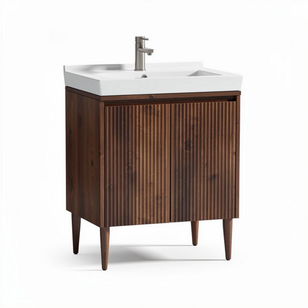 Meuble de salle de bain en bois avec lavabo en céramique 80 x 50 x 85cm