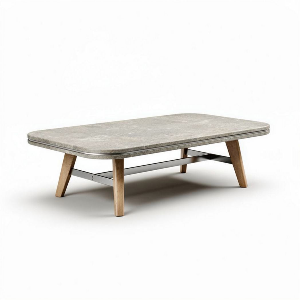 Table basse rectangulaire en béton et bois de 120 x 60 x 40cm pour salon