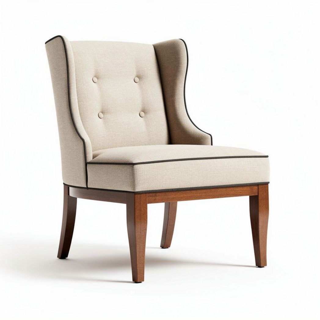 Fauteuil en tissu beige avec accents en bois de hêtre dimensions 75 x 70 x 90cm