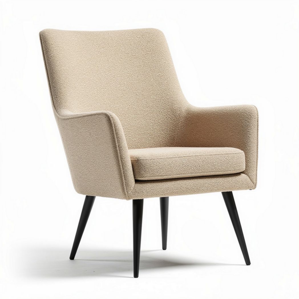 Fauteuil en tissu beige moderne avec pieds en bois noir 85 x 75 x 100cm