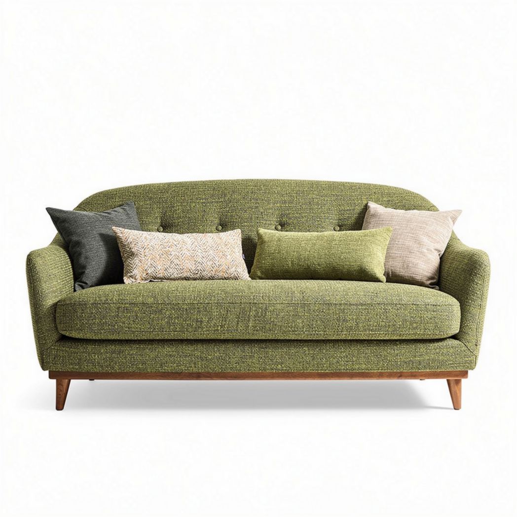 Canapé vert en tissu avec coussins décoratifs 200 x 90 x 85cm