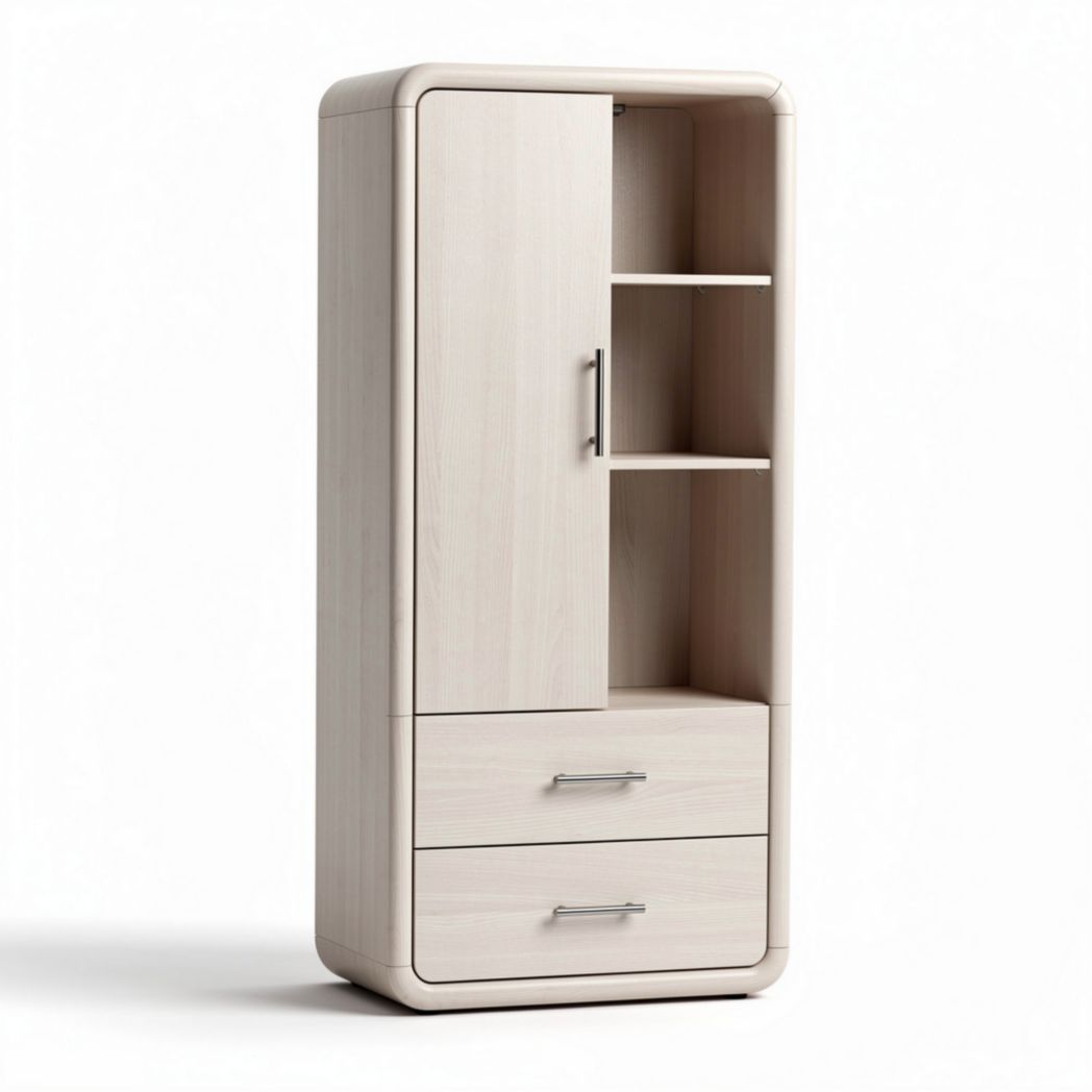 Armoire en bois clair avec étagères et tiroirs 80 x 40 x 180 cm