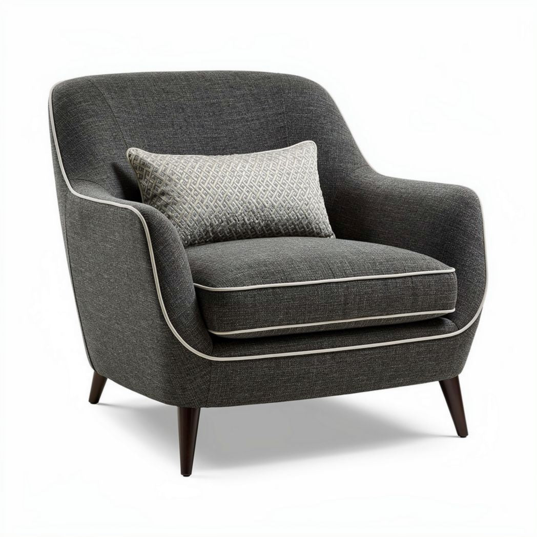 Fauteuil en tissu gris avec coussin décoratif dimensions 80 x 85 x 80cm