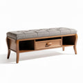 Banc en bois avec rangement et coussin en tissu gris 120 x 40 x 45cm
