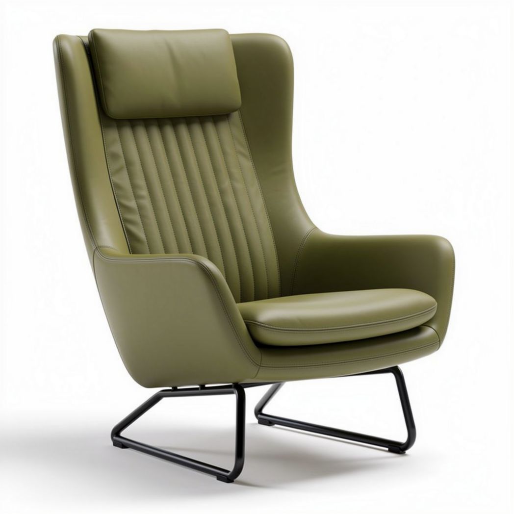 Fauteuil en cuir synthétique vert avec support en métal noir 80 x 85 x 110cm